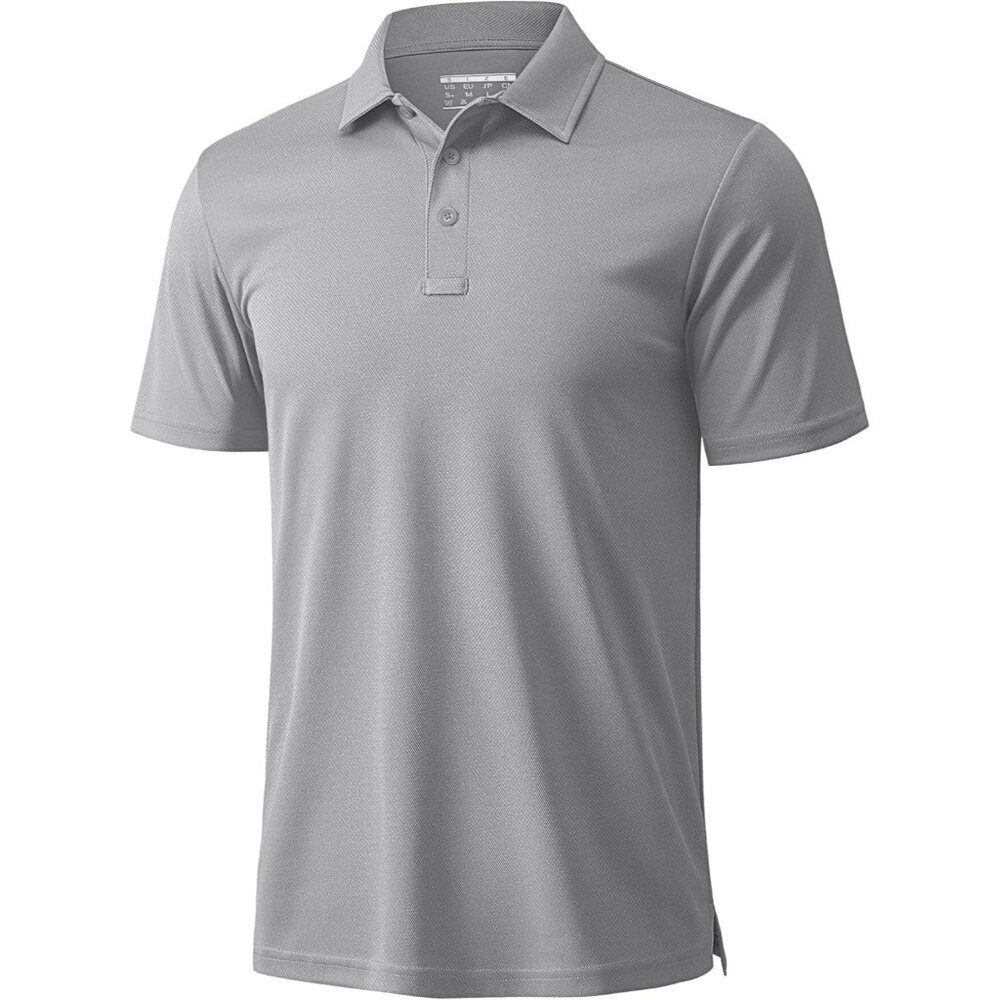 Men's Light Grey Short Sleeve Quick Dry Collared Moisture Wicking Polo Shirts